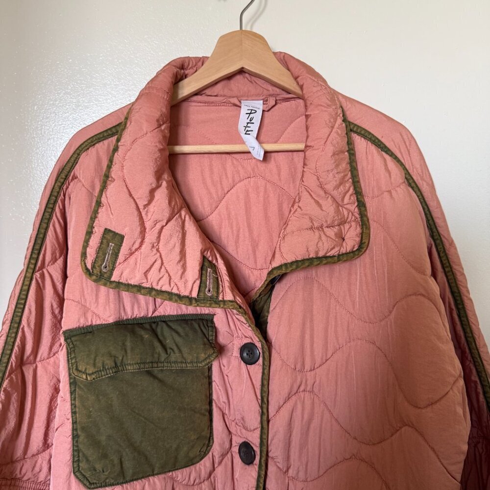 Free People Mixed Military Dolman Quilted Jacket In Rose Combo L​​​ - Picture 3 of 7